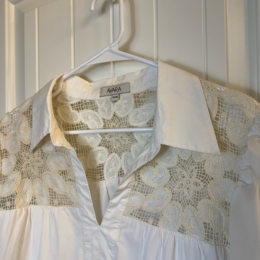 AVARA  Penelope Crochet Cotton White top puff sleeve sz XXXL - Picture 5 of 11
